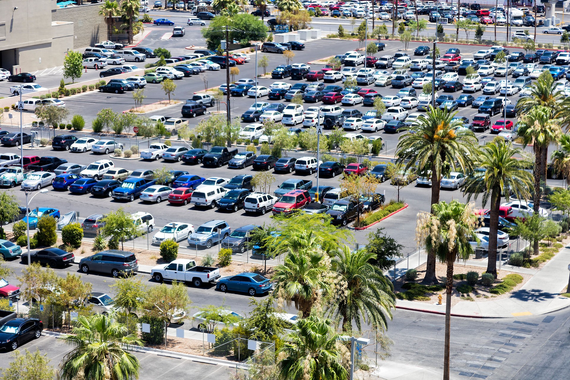 Cars Parked in Parking Lot, Elevated View, Las Vegas, Nevada, USA